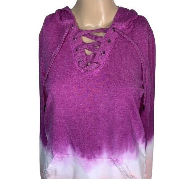 Ideology Womens Hoodie Sweatshirt Pullover Ombre Laced Bodice Long Sleeve Pink - Picture 5 of 15